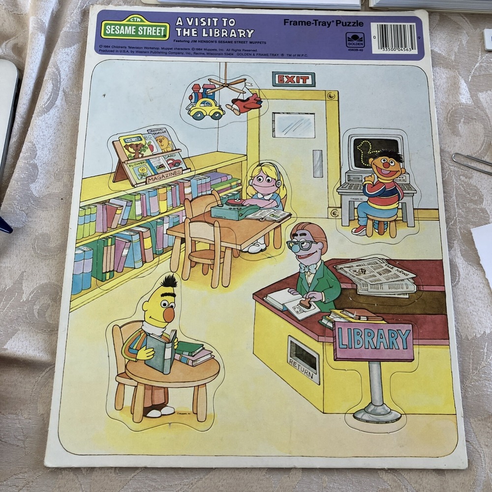 Sesame Street Golden Frame Tray Puzzle 8pc Ages 3-7 1991 A Visit To The Library